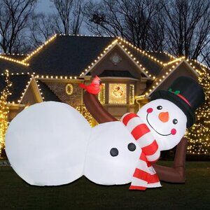 ⚡10FT Christmas Inflatables Giant Snowman & Red Cardinal Outdoor Decorations